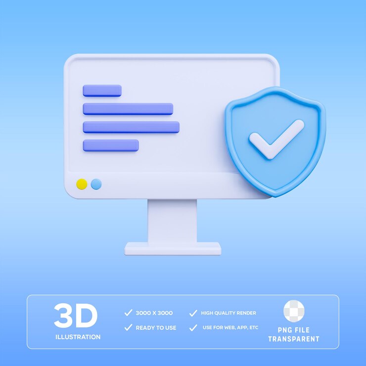 Ilustración 3D de la protección de la computadora PSD