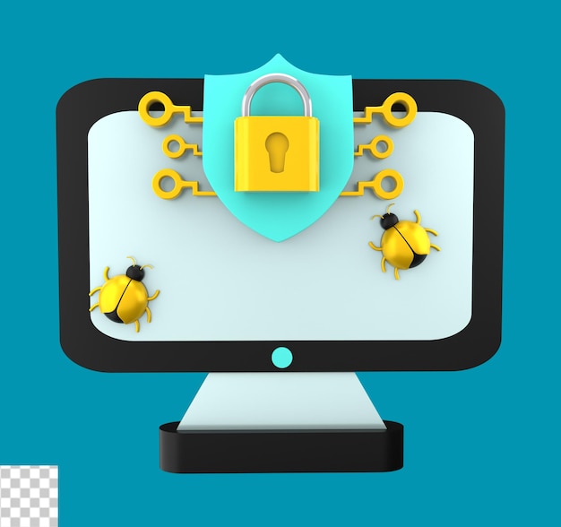 Ilustración 3D de protección de la computadora