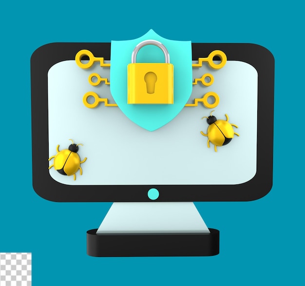 PSD ilustración 3d de protección de la computadora