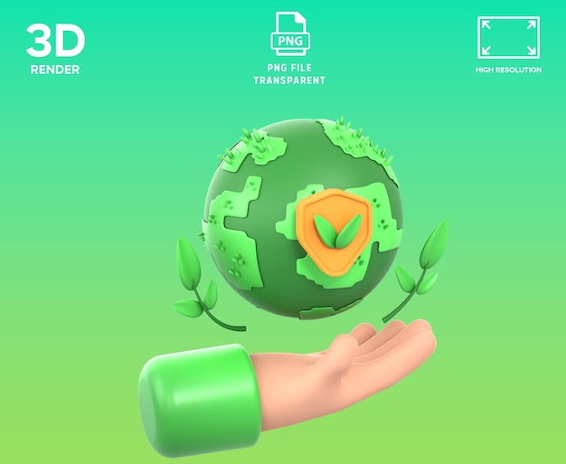 Ilustración 3D de protección del medio ambiente