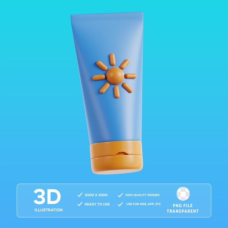 PSD ilustración 3d de protector solar para psd
