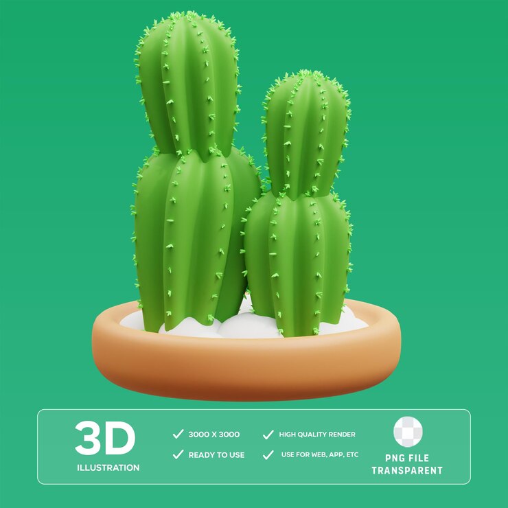 PSD ilustración 3d de psd cactus