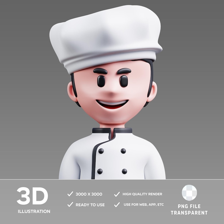 PSD ilustración 3d de psd chef