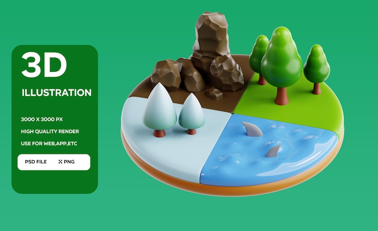 PSD ilustración en 3d de psd habitat