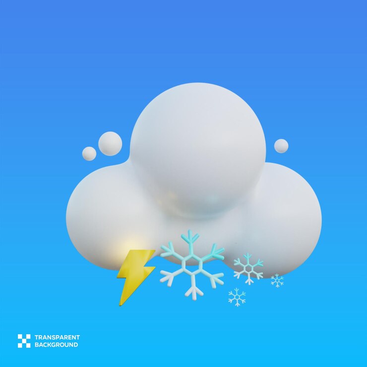 PSD ilustración 3d de psd nublado, nevado y relámpago