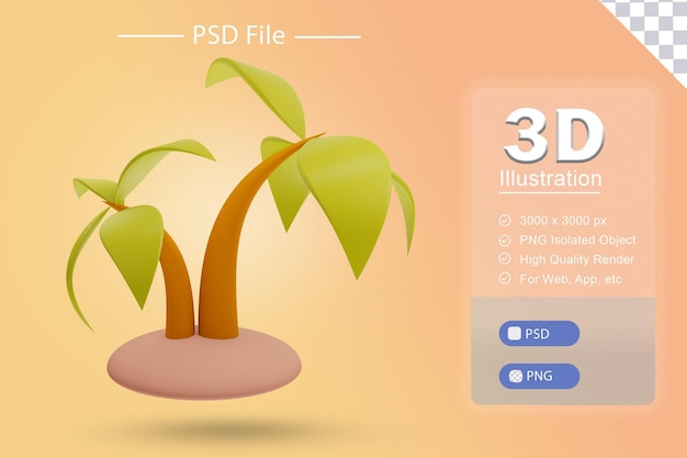 Ilustración 3D PSD del Ramadán islámico con icono de representación de palmeras en recorte aislado