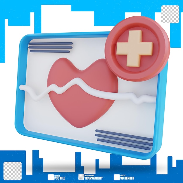 PSD ilustración 3d que muestra datos de salud del corazón 3