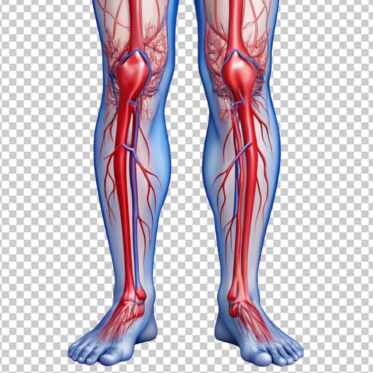 PSD ilustración 3d que representa el concepto de coágulos de sangre que causan dolor en un fondo transparente