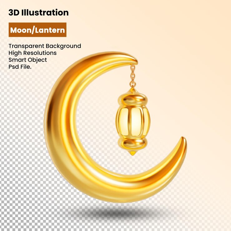 Ilustración 3d que representa la luna y la linterna que brilla intensamente