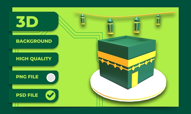 Ilustración 3d ramadan kaaba con linterna para oración y promoción musulmana