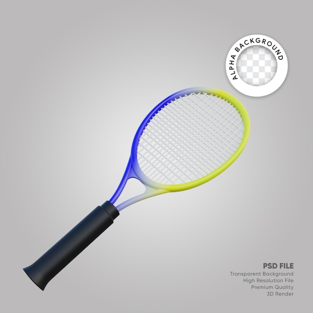 Ilustración 3D de raqueta de tenis