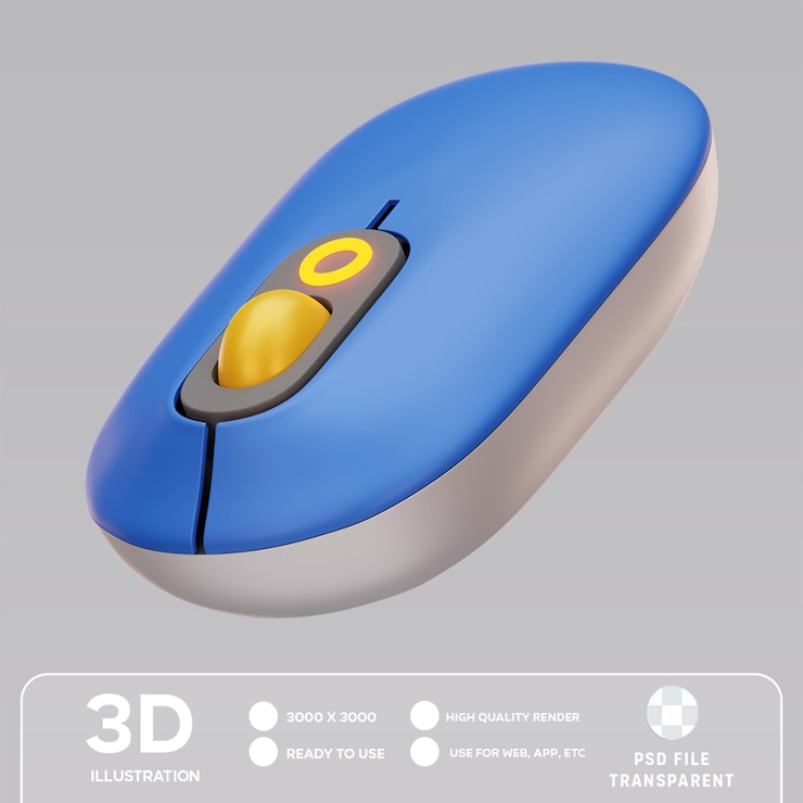 PSD ilustración 3d del ratón inalámbrico psd