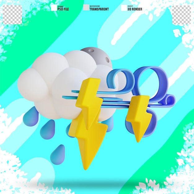 Ilustración 3d rayo de lluvia tormentosa 2