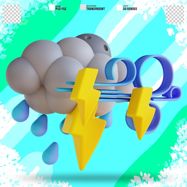Ilustración 3D rayo de lluvia tormentosa 6