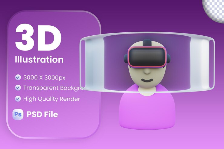 PSD ilustración 3d de realidad virtual