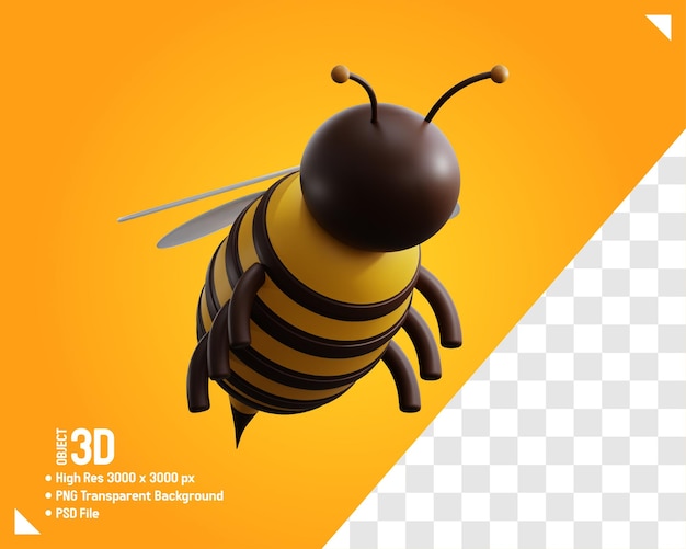 PSD ilustración 3d realista de la abeja melífera