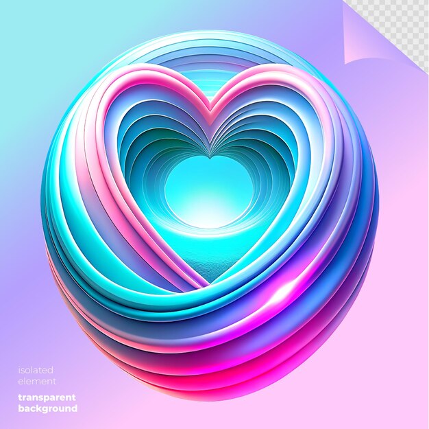 Ilustración 3d realista del corazón holo iridescente aislado en blanco