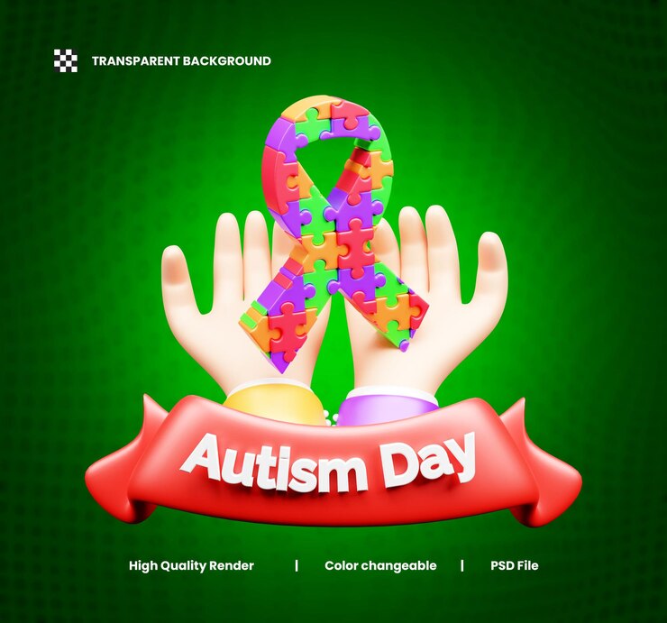 PSD ilustración 3d realista del día mundial de la concienciación sobre el autismo o icono 3d del dia mundial de la conscienciación sobre el autismo
