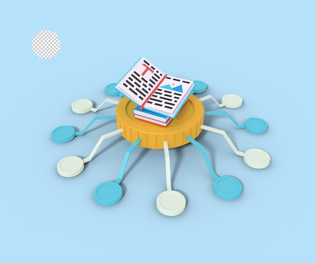 PSD ilustración 3d de la red de libros electrónicos