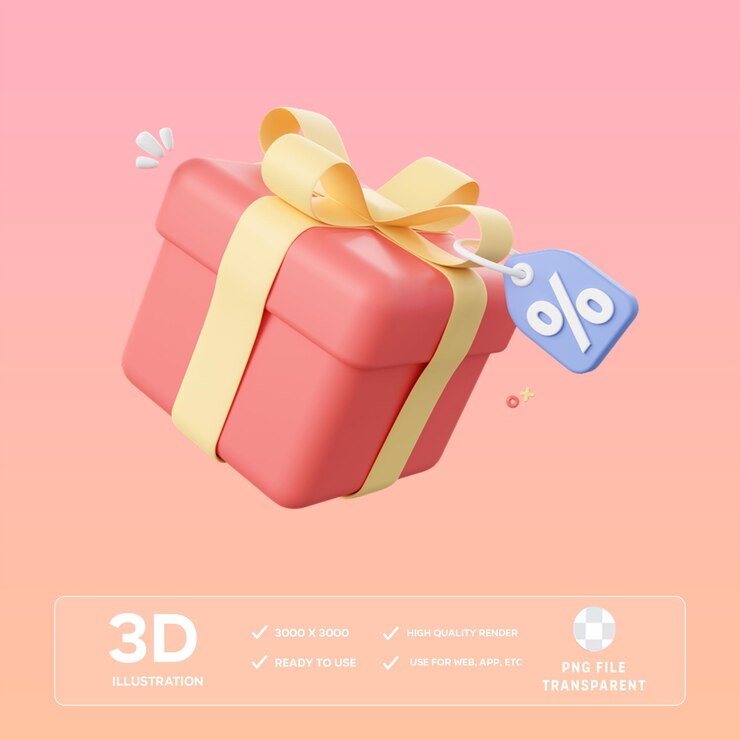 Ilustración en 3D del regalo con descuento de PSD
