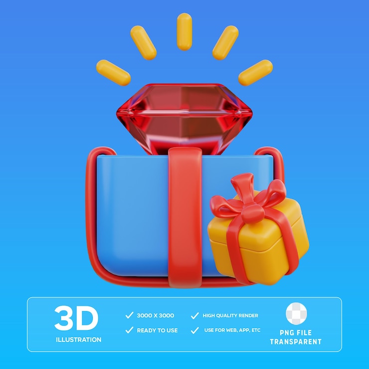 PSD ilustración 3d del regalo de diamantes de psd