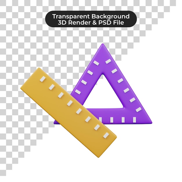 Ilustración 3D de una regla y un triángulo geométrico en estilo minimalista