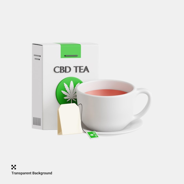 Ilustración en 3D del relajante té de CBD mezclado con infusiones de hierbas
