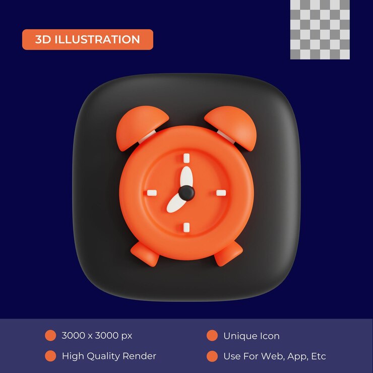 PSD ilustración 3d de reloj despertador