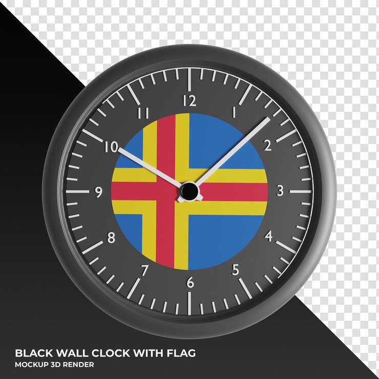 PSD ilustración 3d del reloj de pared con la bandera de aland