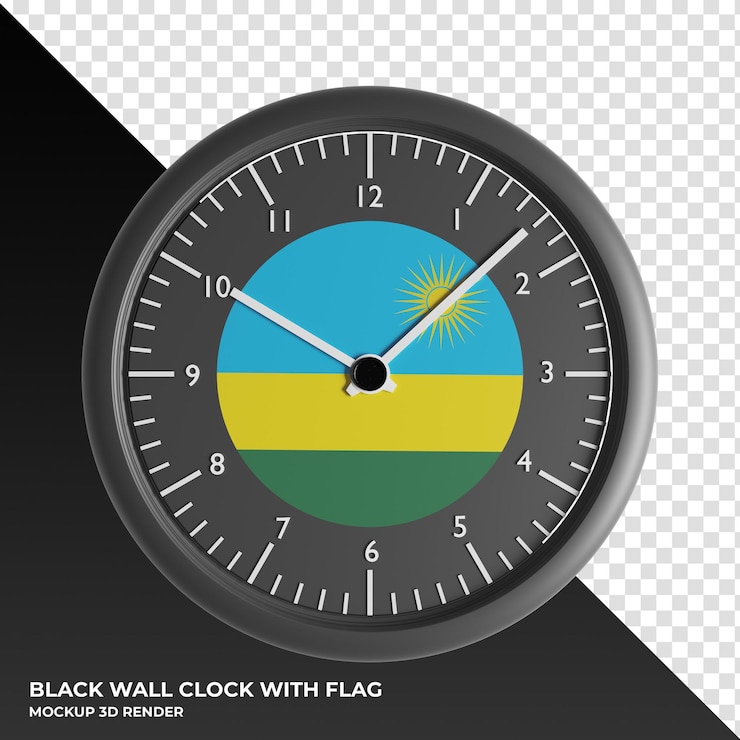 PSD ilustración 3d del reloj de pared con la bandera de ruanda
