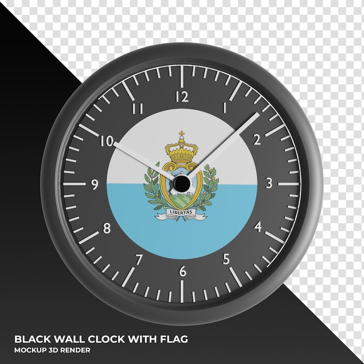 PSD ilustración 3d del reloj de pared con la bandera de san marino