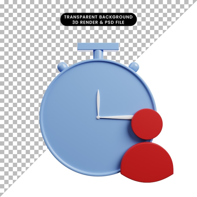Ilustración 3d de reloj de tiempo de concepto de icono simple, icono de personas
