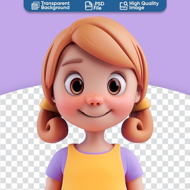 Ilustración 3d render personaje sencillo niña de dibujos animados sonriendo felizmente