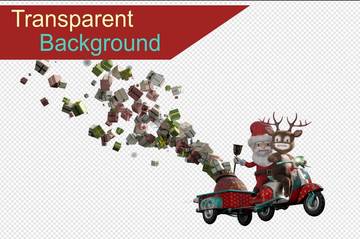 PSD ilustración 3d representación 3d santa claus ride drive scooter