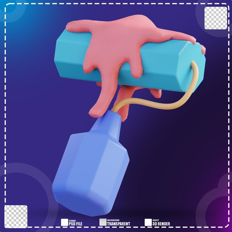 PSD ilustración 3d de un rodillo de pintura 2