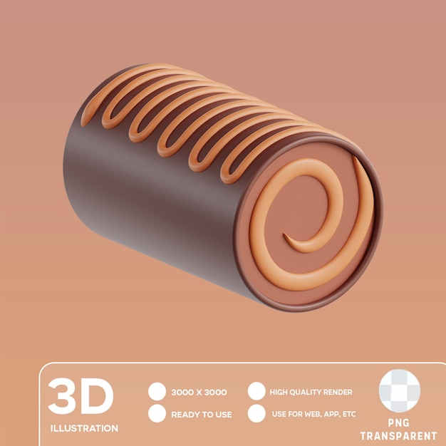 PSD ilustración 3d del rollo de pastel de chocolate psd