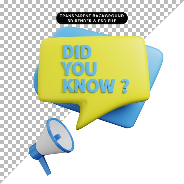 Ilustración 3D ¿Sabías que diseño de etiquetas con megáfono 3D Render