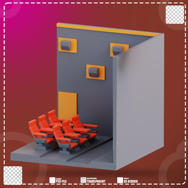 PSD ilustración 3d sala de cine 2