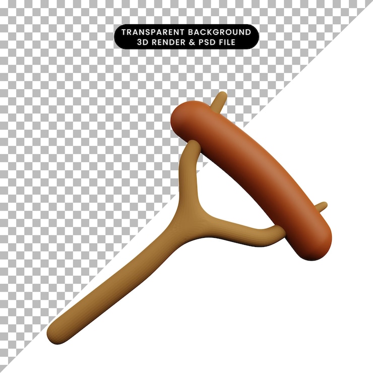 PSD ilustración 3d de salchicha de objeto simple con palo