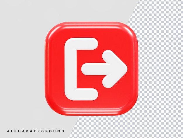 Ilustración 3D de salida del icono de salida que se hace transparente
