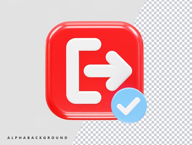 Ilustración 3D de salida del icono de salida que se hace transparente
