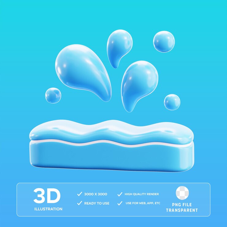Ilustración 3D de salpicaduras de agua