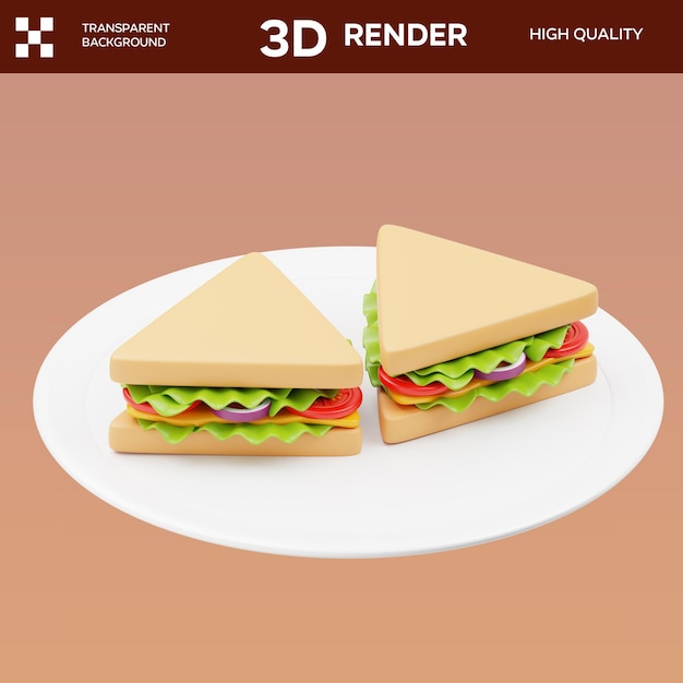 Ilustración 3D de un sándwich de verduras en PSD