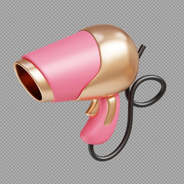 Ilustración 3D de un secador de cabello y soplador de cabello en un fondo transparente
