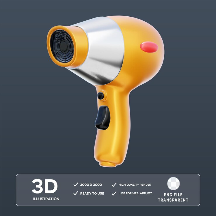 Ilustración 3D del secador de pelo PSD