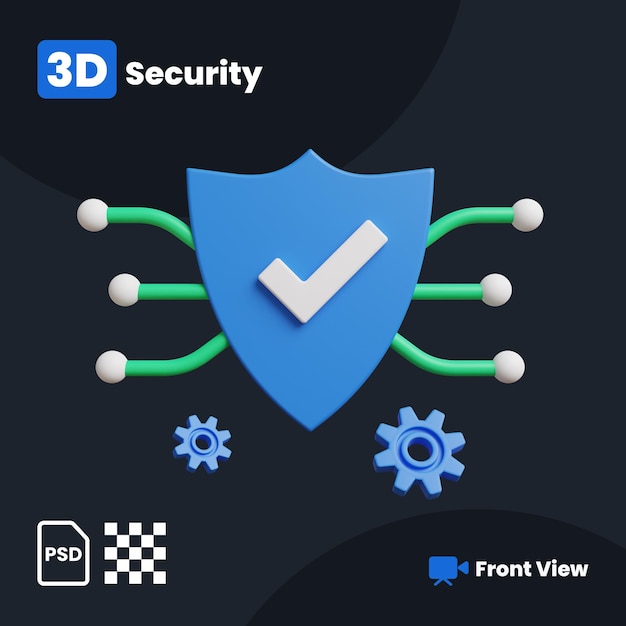 PSD ilustración 3d de secure shield con vista frontal