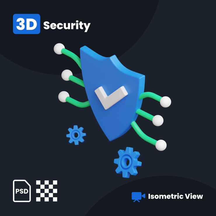 PSD ilustración 3d de secure shield con vista isométrica