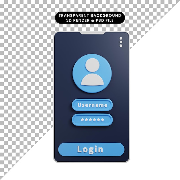 PSD ilustración 3d de seguridad de inicio de sesión en estilo de renderizado 3d de teléfono inteligente con teléfono inteligente