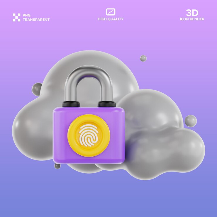 PSD ilustración 3d de la seguridad en la nube de psd