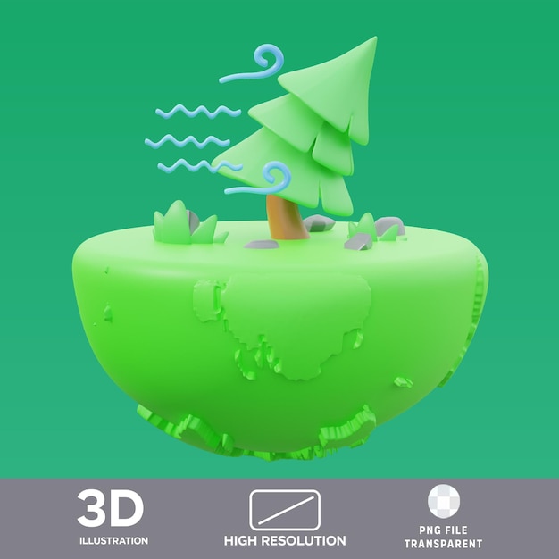 Ilustración 3D de la selva con viento